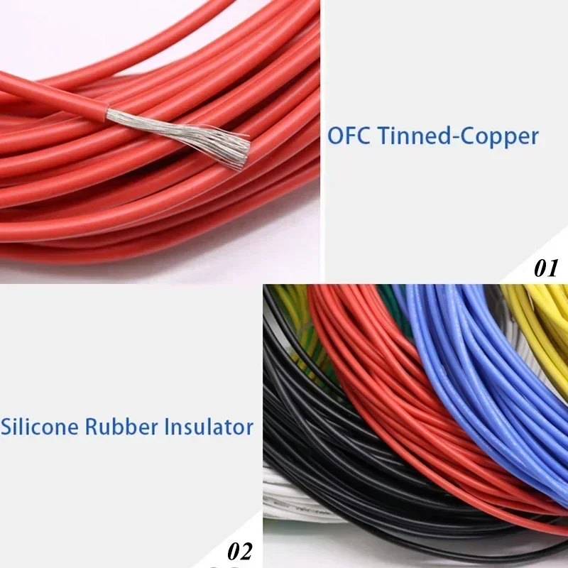 2/5/10M UL3135 Wire 30 28 26 24 22 20 18 16 14 12 10AWG High Temperature Resistant Cable Silicone Insulation Tinned Copper Line