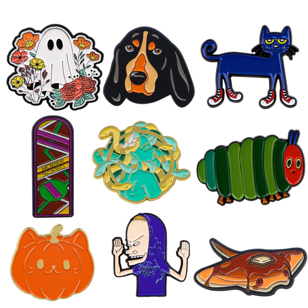 Эмалированная заколка в виде мультяшного ТВ синей кошки Женская Брошь призрак