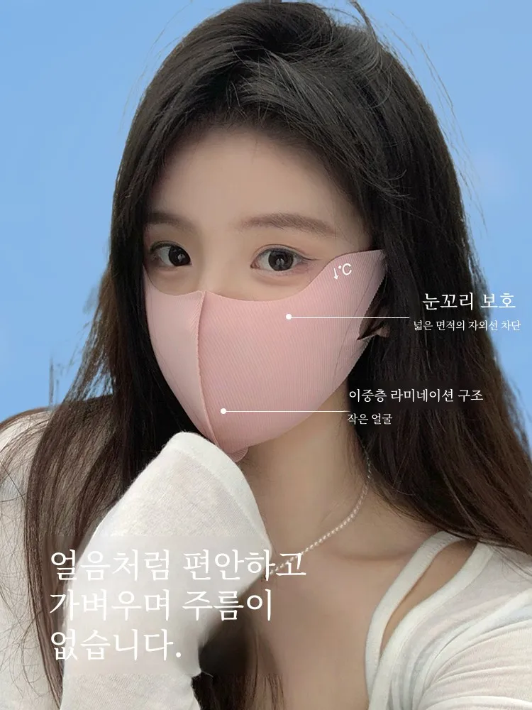 UPF50 + Summer Ice Silk Breathable Hyaluronic Acid Sunscreen Thin Mask Eye Protection Corner UV Good-looking