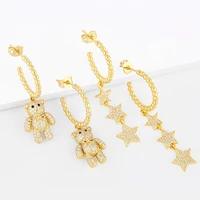 cute bear dangle earrings for women gold plated hoops copper zircon star huggie earrings romantic girls zirconia jewelry gifts