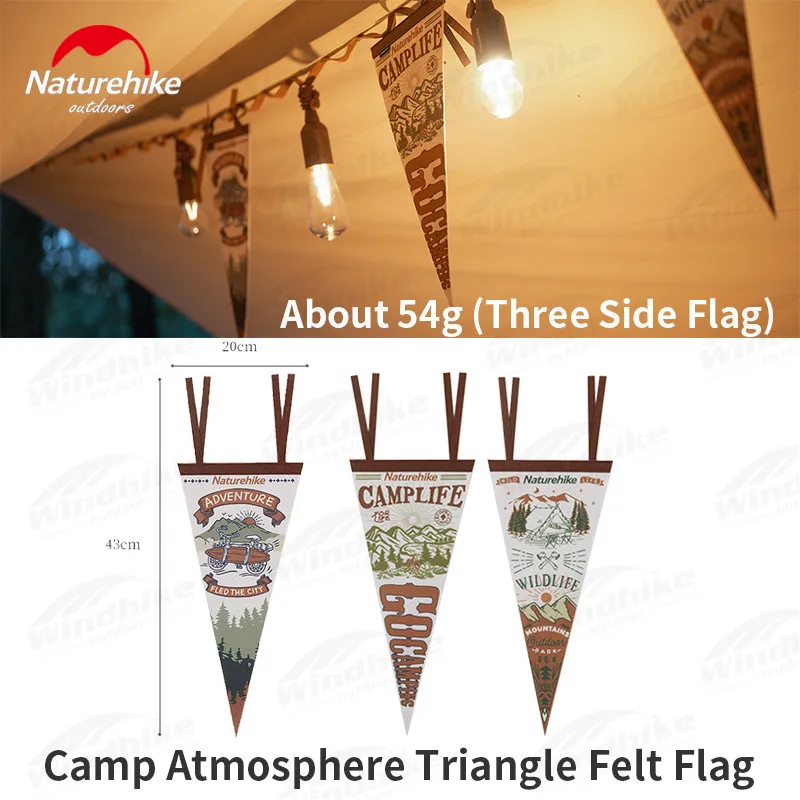 Naturehike 3 Flag Ultralight Camping Atmosphere Pennant Portable Picnic Party Garden Tent Decorate Retro Triangle Felt Flag