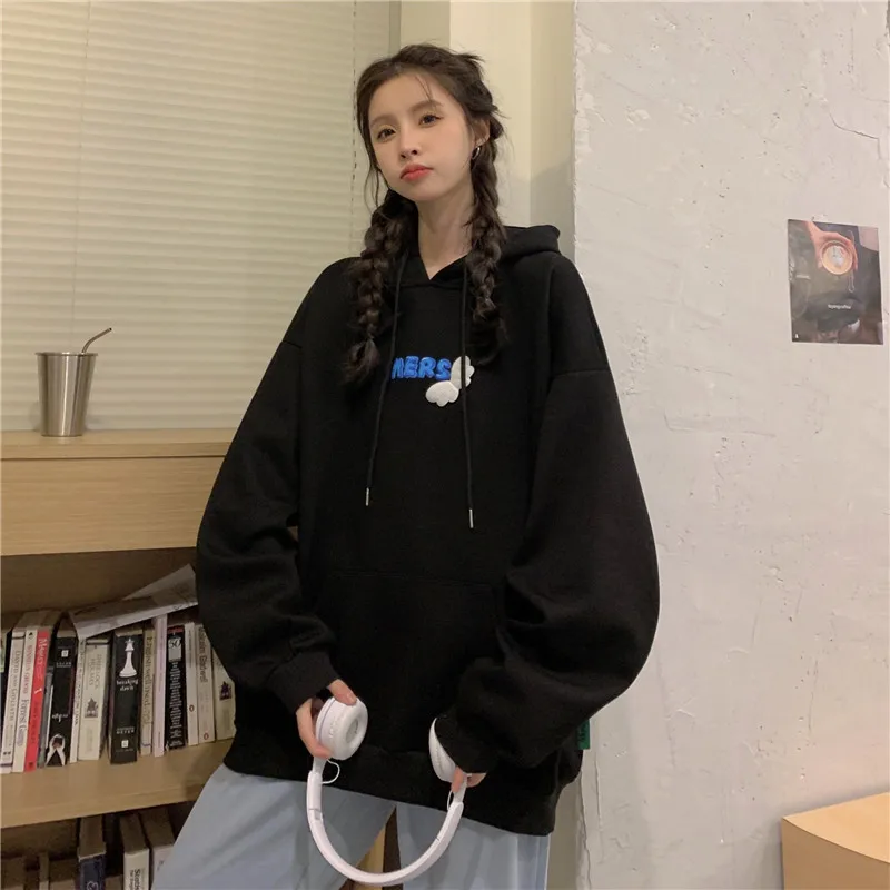 

1014 2022 new lazy style loose letter print drawstring hooded Sweatshirts