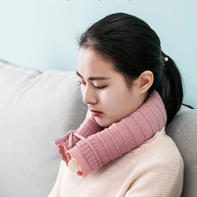 

U-Shape Long Hot Water Bottle Silicone Neck Hand Warmer Heater with Knitted Cover Water Filling Bags Keep Warm Home