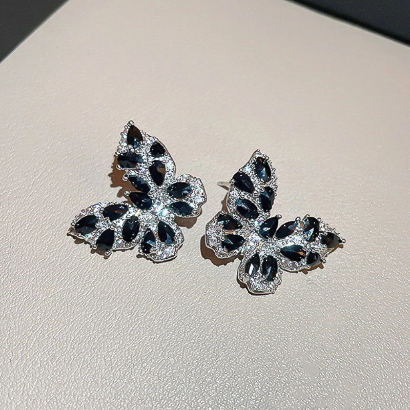 

Huitan Women Butterfly Stud Earrings Ear Piercing Luxury Cubic Zirconia Statement Girls Accessories Wedding Exquisite Jewelry