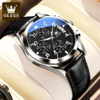 olevs luxury brand chronograph auto date quartz business men watch waterproof leather sport wrist watch man clock relogio