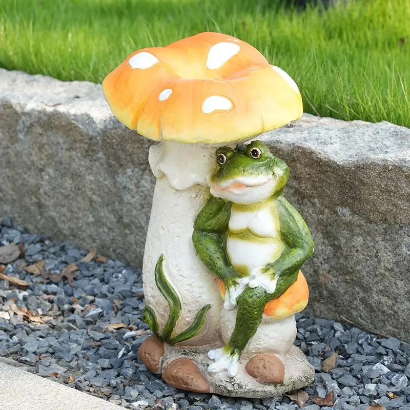 

Creative Mushroom Frog Cement Adornments Garden Courtyard Villa Figurines Crafts Outdoor Landscape Homestay Sculpture Decoration