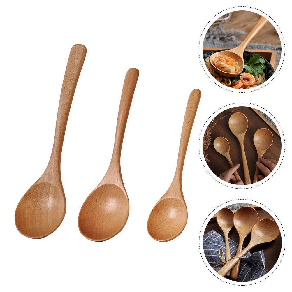 

3Pcs Wood Spoons Spoons Handle Spoons Meal Spoons for Hotel Kitchen Restaurant