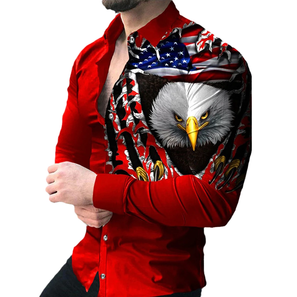 

Men'S Long Sleeve Shirt Eagle Printed Shirt 3d Animal Graphic T-Shirt For Men Hip-Hop Funny Oversized Flipper Collar Top