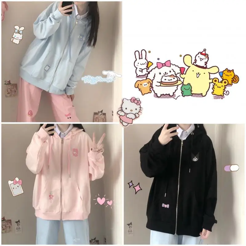 

Kawaii Sanriod Anime Series Mymelody Kuromi Cinnamoroll Hooded Zipper Coat Jk Cardigan Fashion Loose Hoodie Girls Holiday Gift