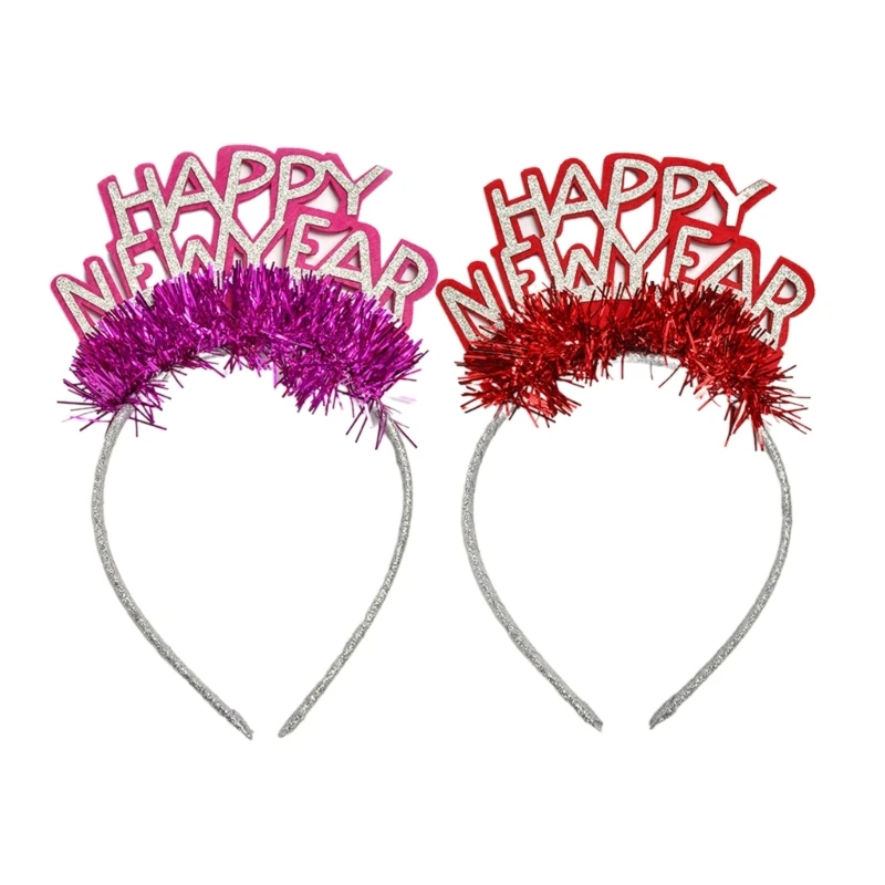 

Creatively Headband with Glitter HAPPY NEW YEAR Hairhoop for Adult Festival