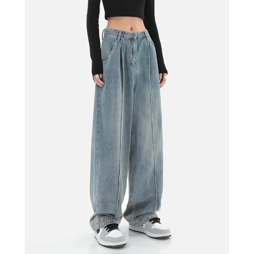 

2022 Autumn Women Harajuku Jeans Wide Leg All-Match Loose Casual Wash Denim Pants Baggy High Street Long Trousers Tide L334
