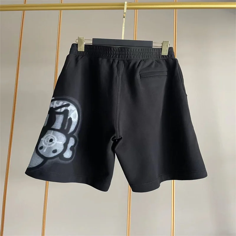 

Men Elastic High Waist Shorts Pure Black with Printed Patterns Casual Loose Style Half-Length Soft and Comforatable 2022 Summer