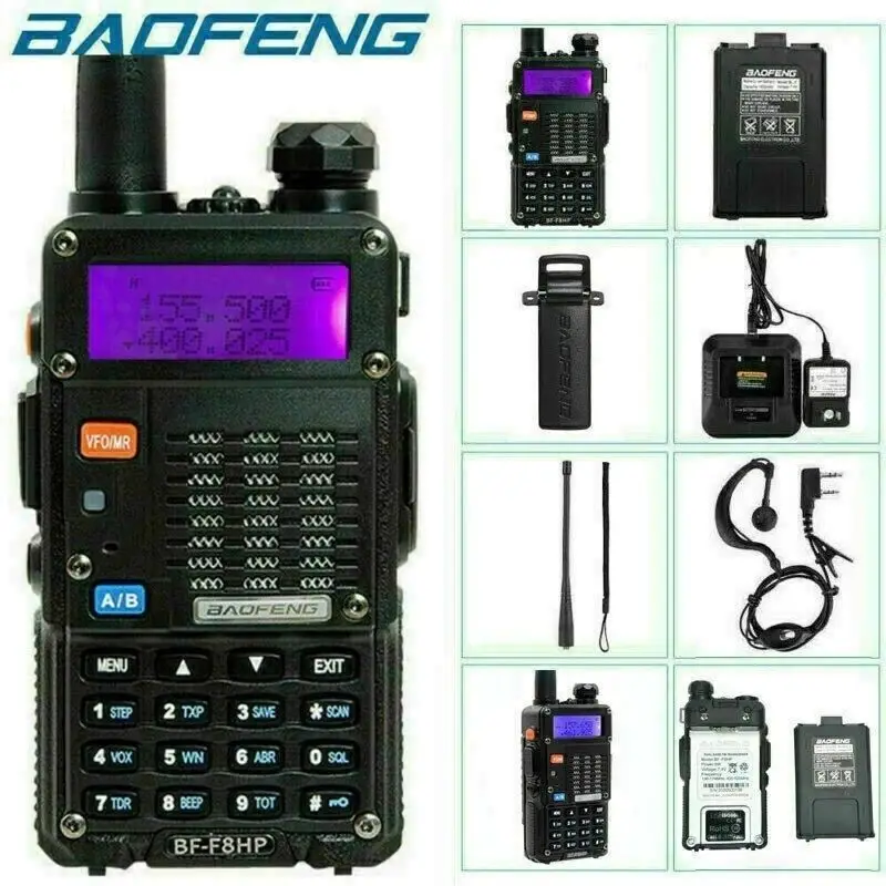 BAOFENG BF-F8HP 8-Watt Dual Band Two-Way Radio (136-174MHz VHF & 400-520MHz UHF)walkie talkie 3800mAh,USB rechargeable battery