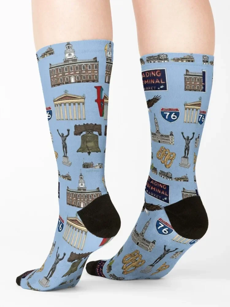 Philly Pattern - синие носки для спортзала футбола противоскользящие рождественский