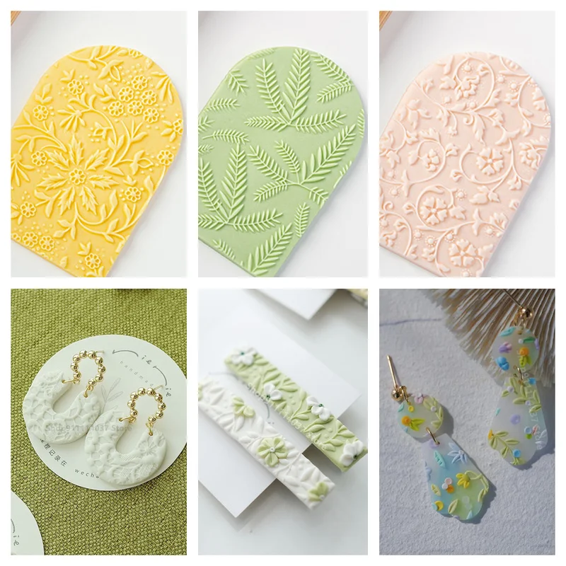 

Soft Pottery Polymer Clay Embossed Texture Board Flowers/Leaves Pattern Coloring Craft Embossing Tool DIY Earring Jewelry Mould