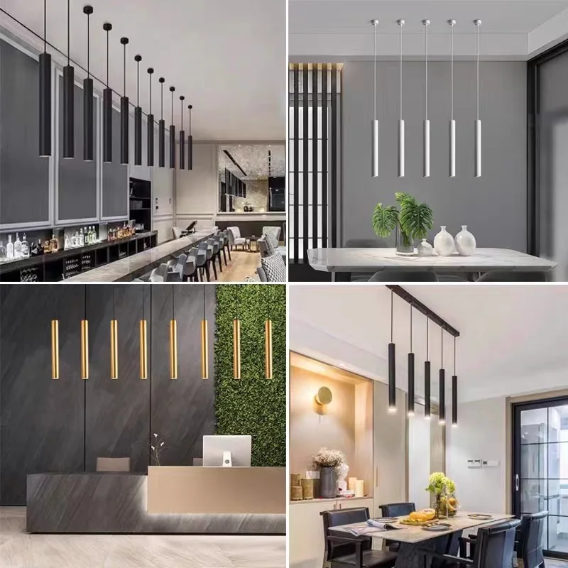 Современная черная светодиодная Подвесная лампа-светильник с длинной трубкой