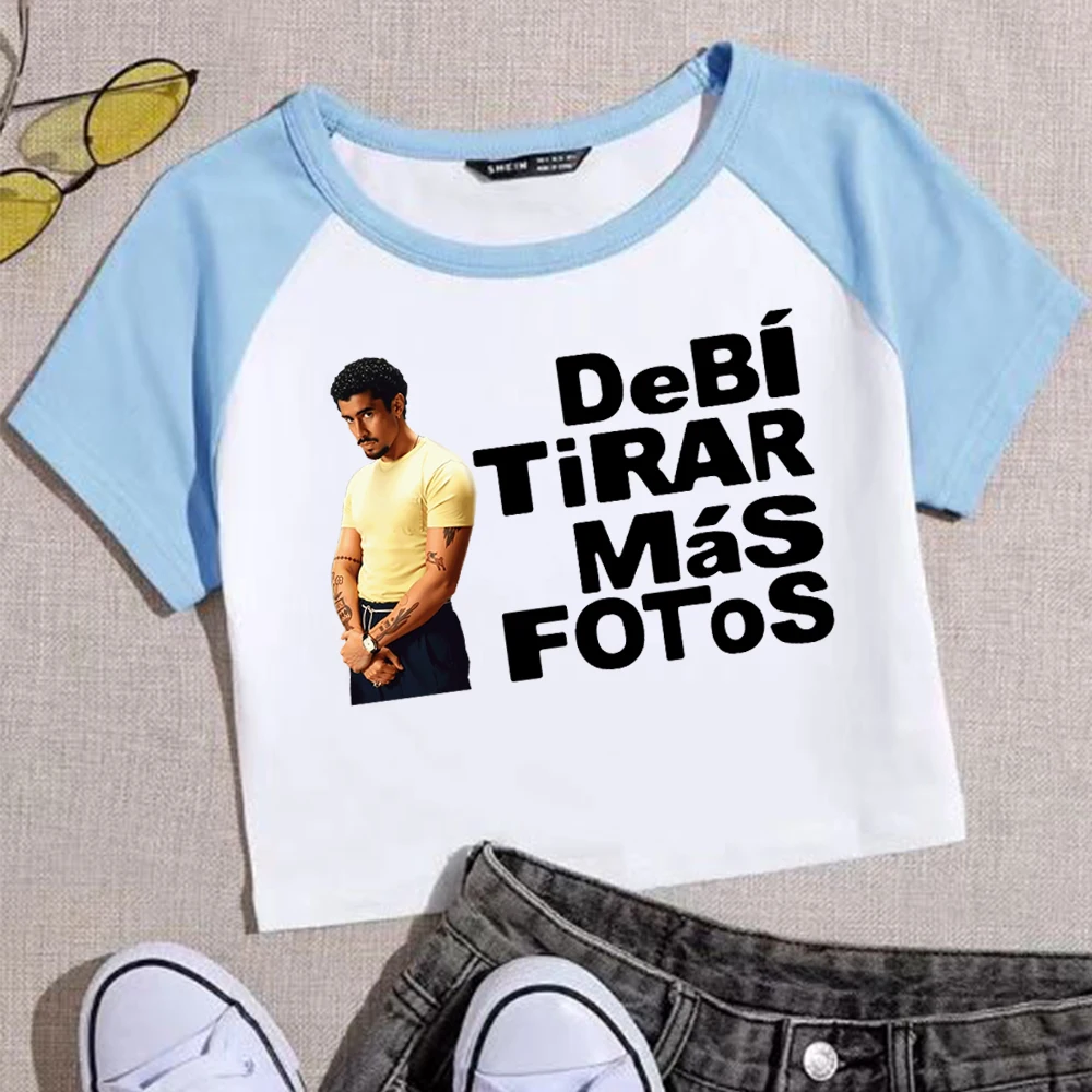 Bad Bunny Debi Tirar Mas Fotos Женская укороченная футболка Футболка для девочек Модные