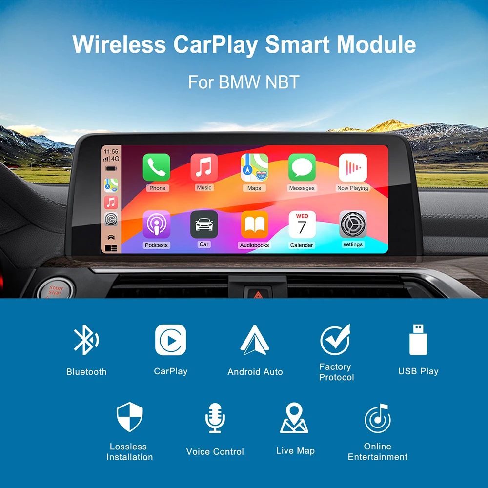 Фото Беспроводной интеллектуальный декодер Apple CarPlay Android Auto для BMW 1, 2, 3, 4, 5, 6, 7 серии X3 X4 X5 X6 MINI NBT CIC System AirPlay №3