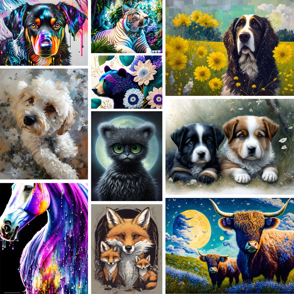 Animals Dog Tiger Printed Fabric 11CT Cross Stitch Embroidery Complete Kit Knitting Needlework Sewing Hobby Gift Mulina Jewelry