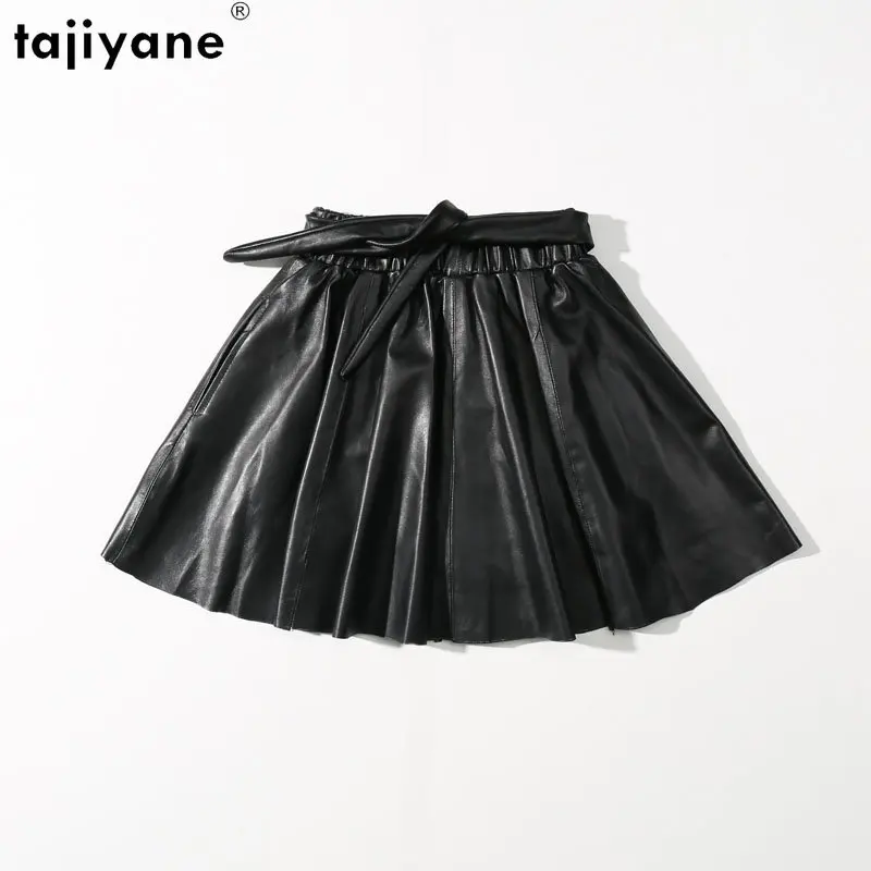 

Женская короткая юбка-трапеция Tajiyane, плиссированная юбка из натуральной овечьей кожи с поясом на резинке, с поясом на талии, SGG