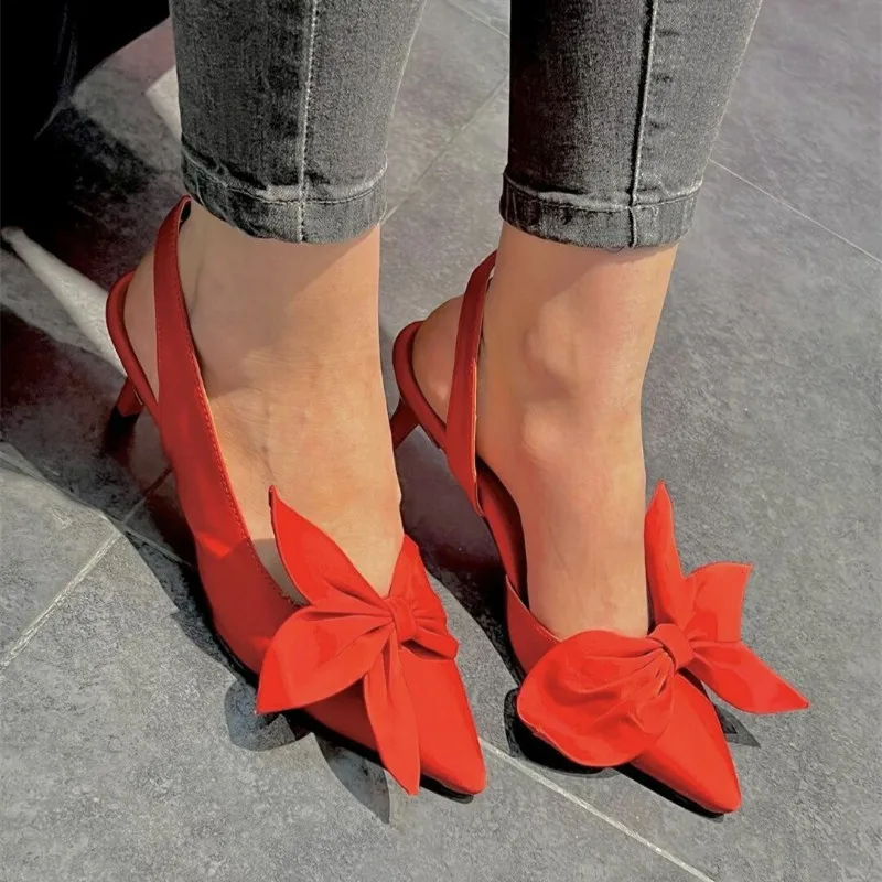 

2023 Plus Size 41 42 Women Sandals Summer Pumps For Woman Office Shoes Fashion Bow Satin Thin Heel Green Female Party High Heels