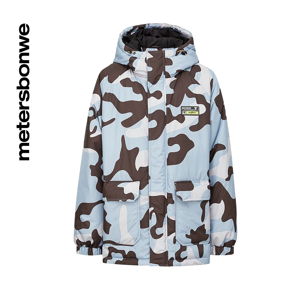 Metersbonwe Camouflage Cargo Hooded Down Jacket For Men Loose 80% Gray Duck Down Jacket Student Young Warm Down Coat
