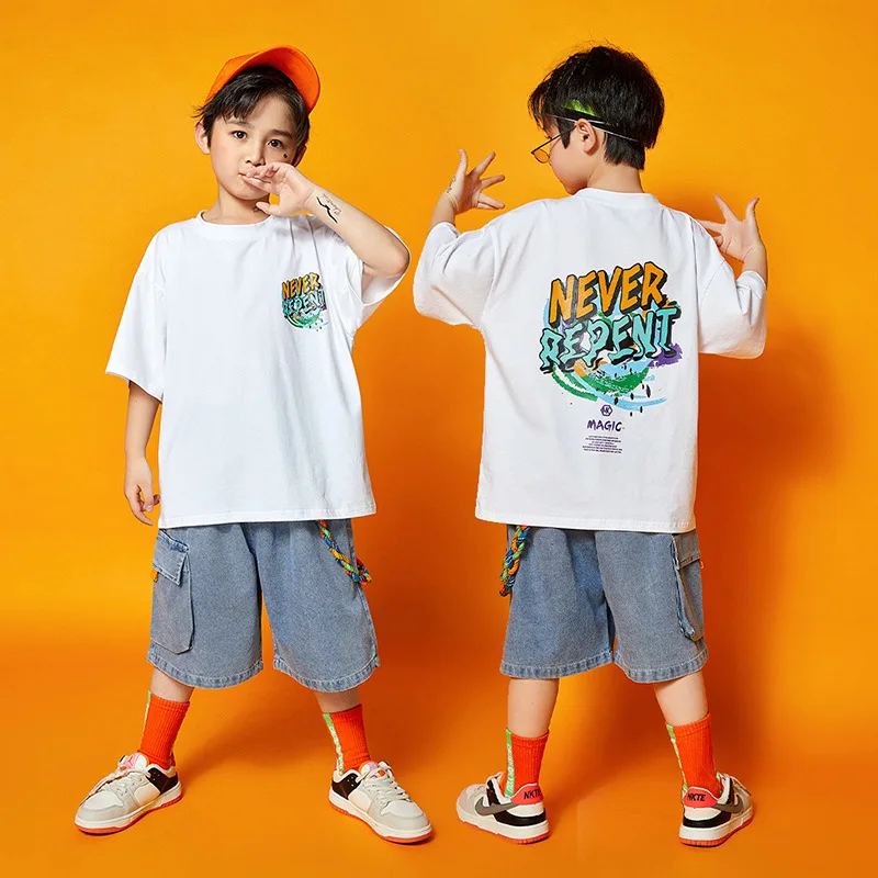 

Kids Boys Streetwear Fashion Loose Casual Hip Hop Short Sleeve T-shirt Denim Shorts Children Oversize Tshirts Jeans Tracksuit