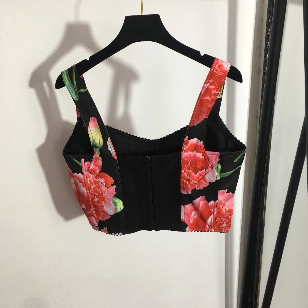 

126292 роскошная дизайнерская одежда, Модный классический трендовый костюм из бюстгальтера на бретельках с цветочным принтом пионов и юбки с ...