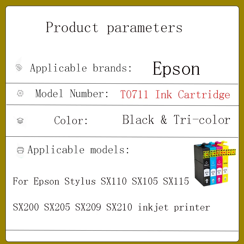 Фото T0711 T0712 T0713 T0714 Совместимый картридж для струйного принтера Epson Stylus SX110 SX105 SX115 SX200 SX205 SX209 SX210 №2