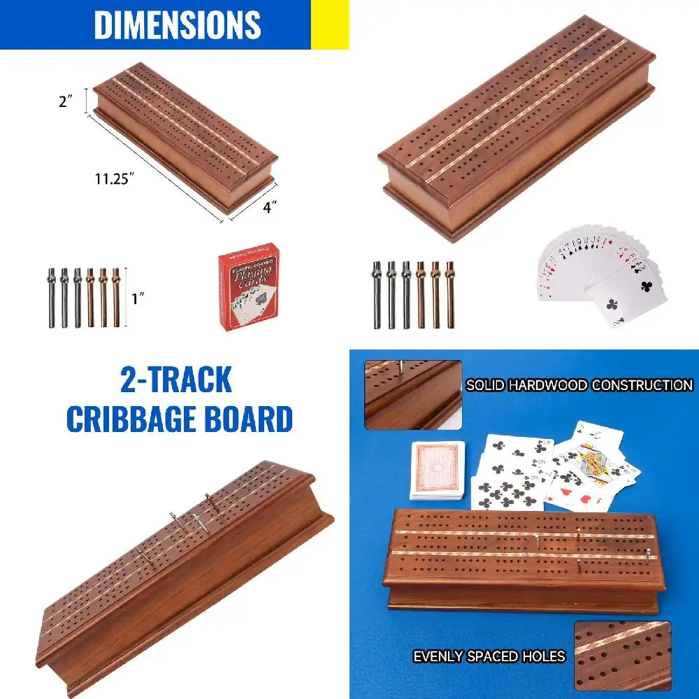 

, Mini Dice andInstructions Luxurious Wooden Cribbage Set with Metal Pegs, Storage Box for Fun Family Game Night with Playing Ca
