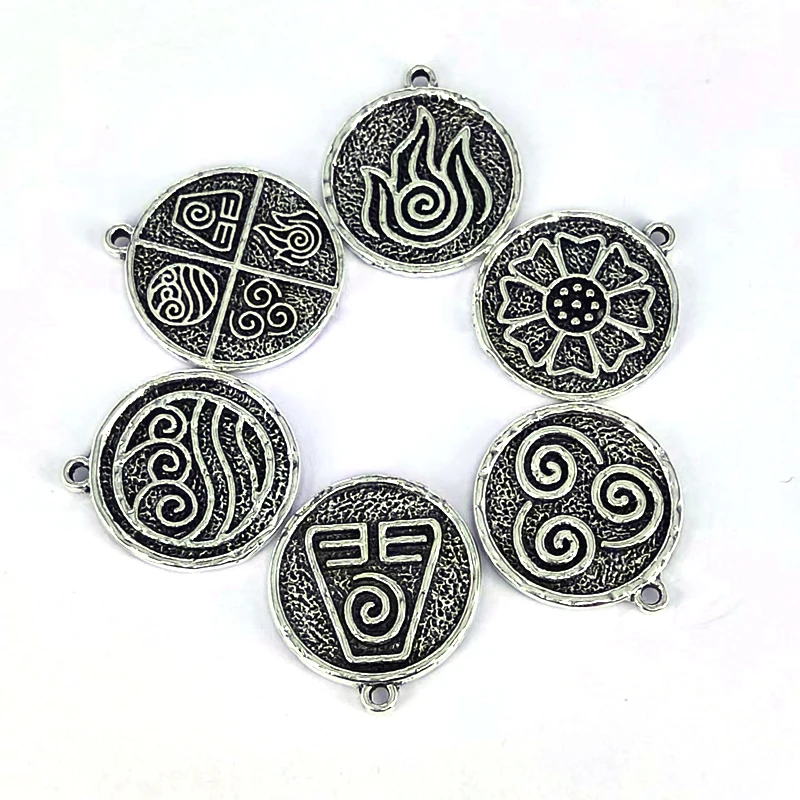 5pcs ancient silver color The Last Airbender Air Fire Earth Water Elements Lotus Amulet pendant charm for DIY women Accessories - купить по