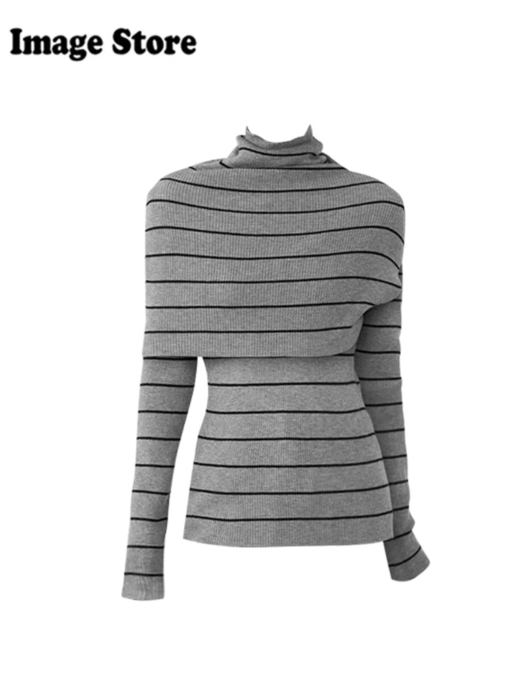 Зимний женский корейский винтажный свитер с высоким воротником Старые деньги