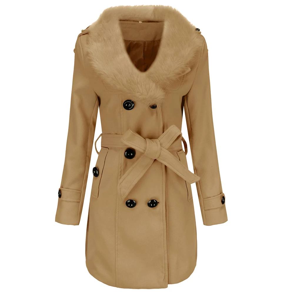 Winter Fur Collar Woolen Coat Woman Warm Trench Coat Korean Version Overcoat Women Wool Blends Coats Jacket Long Windbreaker