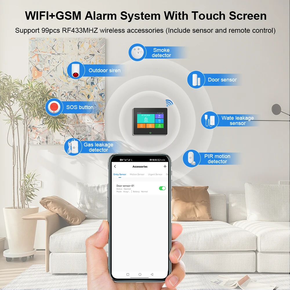 Wi-Fi GSM сигнализация с приложением Tuya защита дома умный TFT-экран охранный комплект