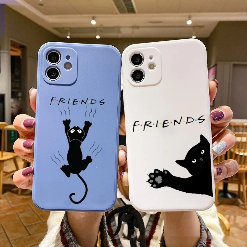 

Чехол для телефона с черной кошкой для IPhone 14 11 12 13 Pro Max X XR XSMax 6 6S 7 8 Plus SE 2022, Мягкий Квадратный цветной чехол для телефона