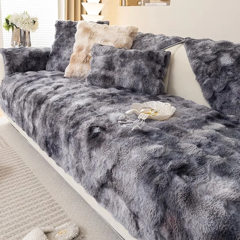 

Утолщенный плюшевый чехол для дивана в виде кролика, зимняя теплая плюшевая подушка для дивана, супер мягкие Нескользящие подлокотники для дивана в гостиной