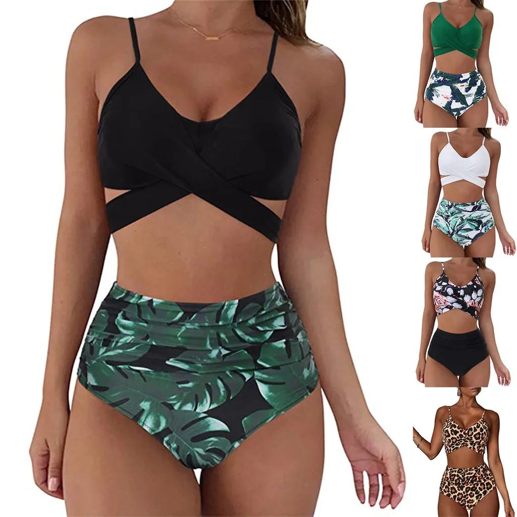 

Women Bikini Set Beach Print Bikini Set Push Up Bathing Swimwear High Waist Swimsuit Two-piece Sexy High Waist Bikini Swimsuit