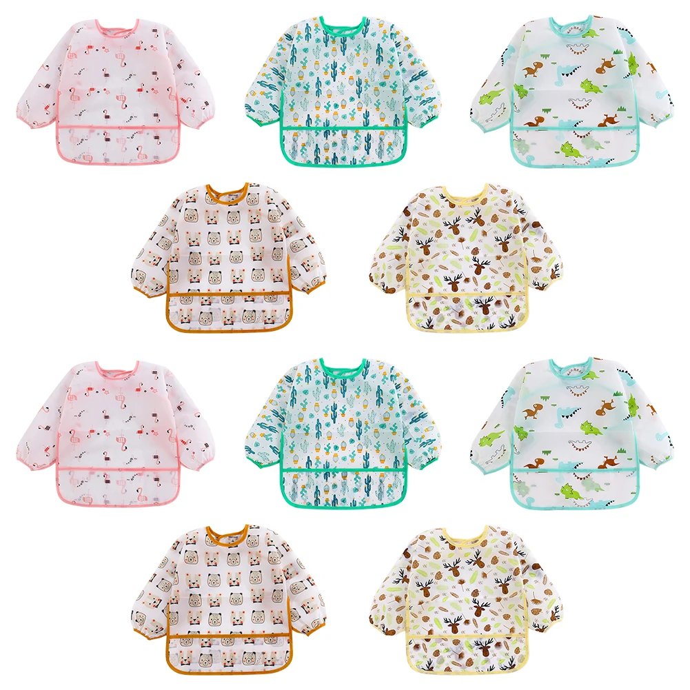 

0-6 Years Waterproof Long Sleeve Feeding Bib Kids Feeding Apron Protection Clothes Eating Feeding Bibs