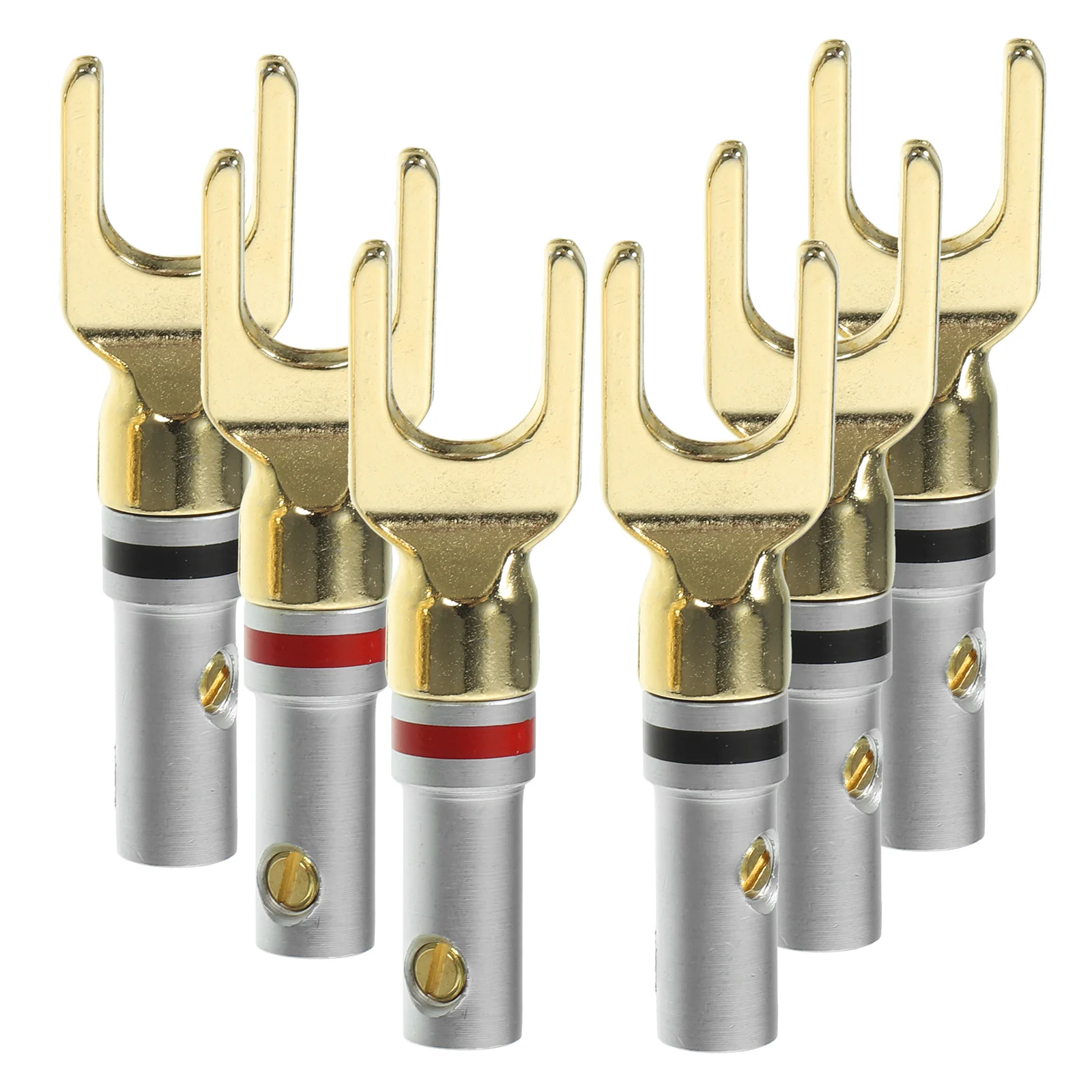 

6 Pcs Gold-plated Audio Plug Terminal Connectors U-shaped Plug Copper Y Plugs Adapter