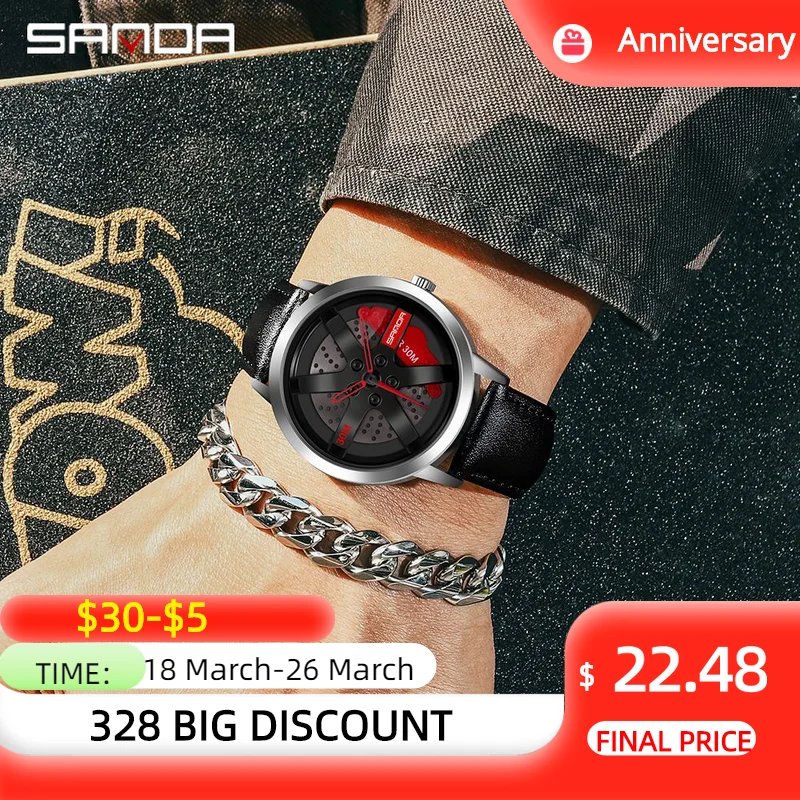 

SANDA Men Watch Waterproof Fashion Quartz Wristwatches Top Essentials Box Gift Clock Men's Hollow Luxury Square Wristwatch