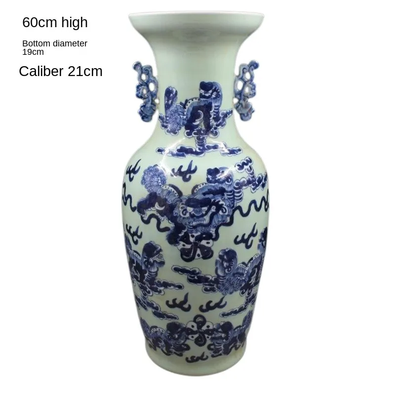 

Qing Dynasty Kangxi Bean Green Glaze Blue And White Vase Antique Porcelain Household Decoration Collection