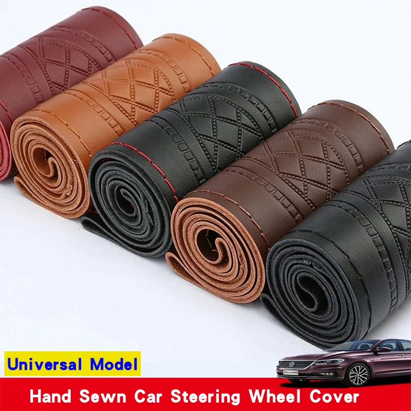 

DIY Car Steering Wheel Cover Anti-Slip Embossing Leather Car Accessories Universal Braid Case diameter 37/38cm Universal Model