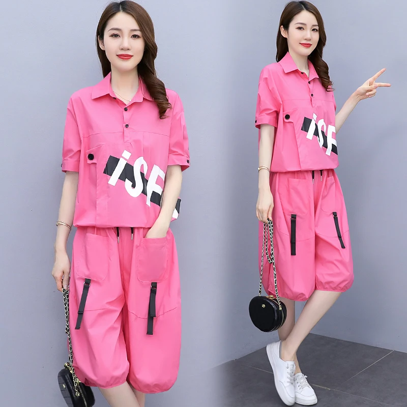 Женский летний Повседневный Спортивный костюм M-4XL свободный женский топ и шорты