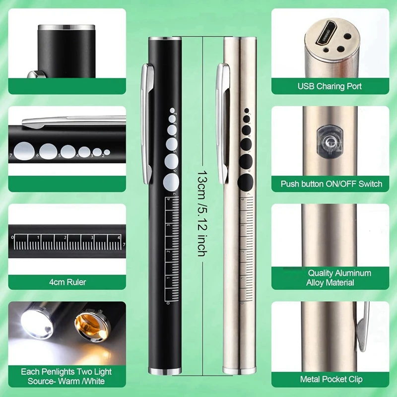 Nurse Tool Set Rechargeable Pen Light With Two Led Sources And Pupillometer 6 Inch Scissors Highlighter Durable