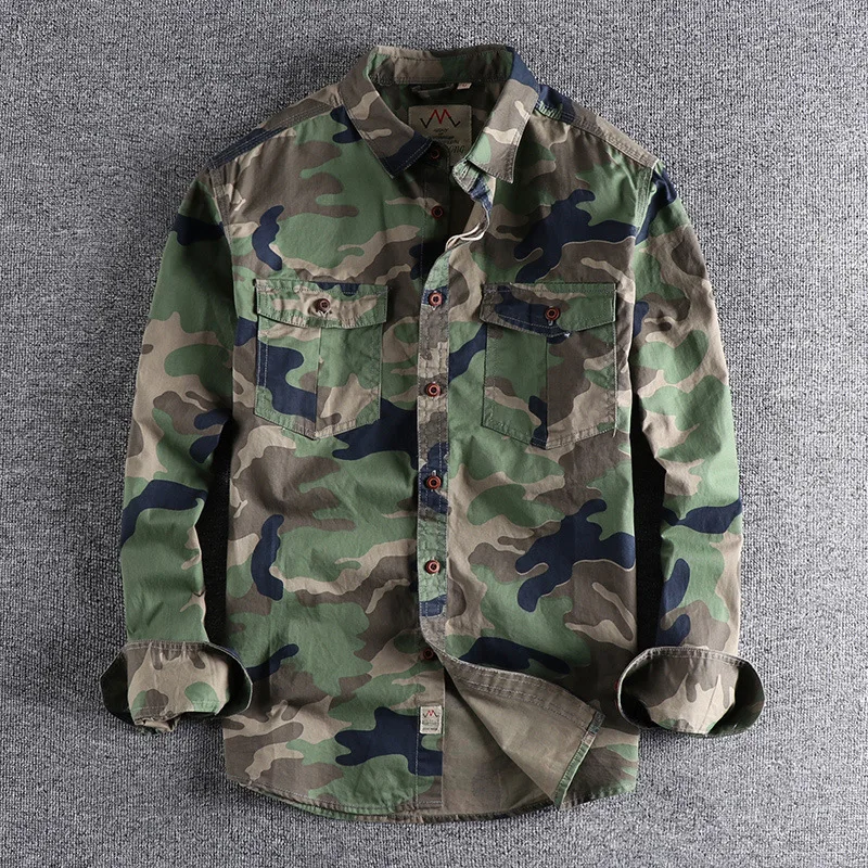 Men Clothing 2022 Camouflage American Workwear Long Sleeve Shirt Men's Double Pockets Versatile Casual Military Youth Shirt