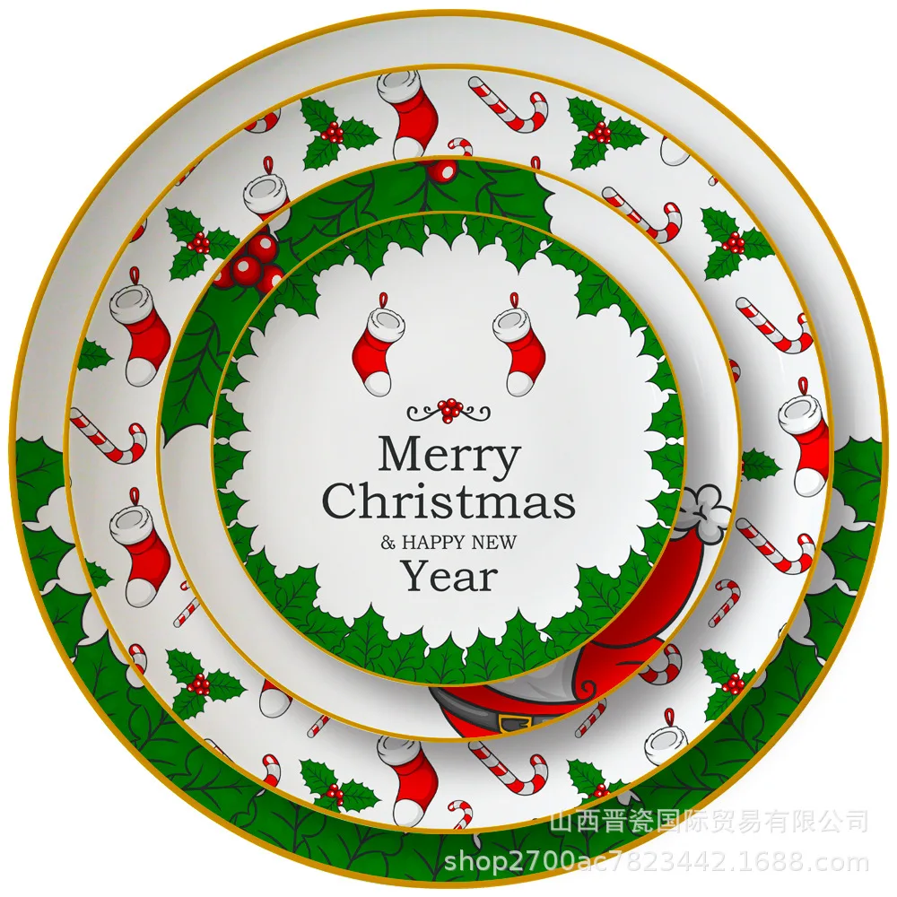 

Christmas New Year Theme bone china tableware Santa Claus steak dessert pasta Phnom Penh plate cake plate dessert rack