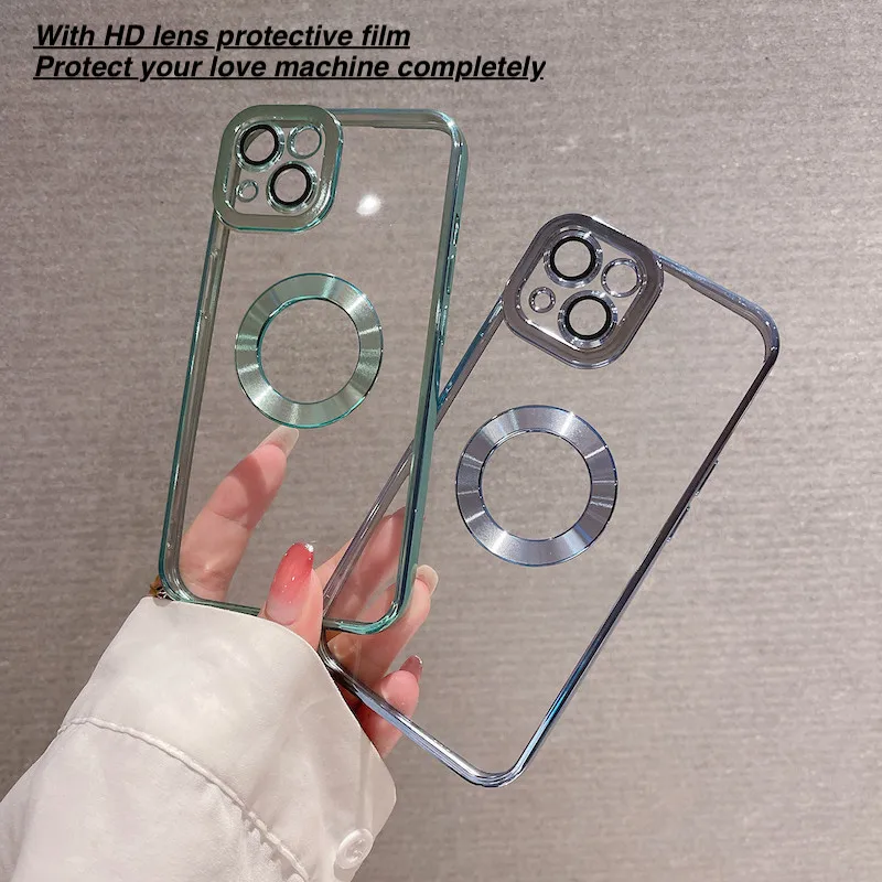 

Luxury Transparent Plating Logo Hole Case for iPhone 11 Pro Max Glass Camera Protector Cover for iPhone 12 13 Pro Max Xs 7 8Plus