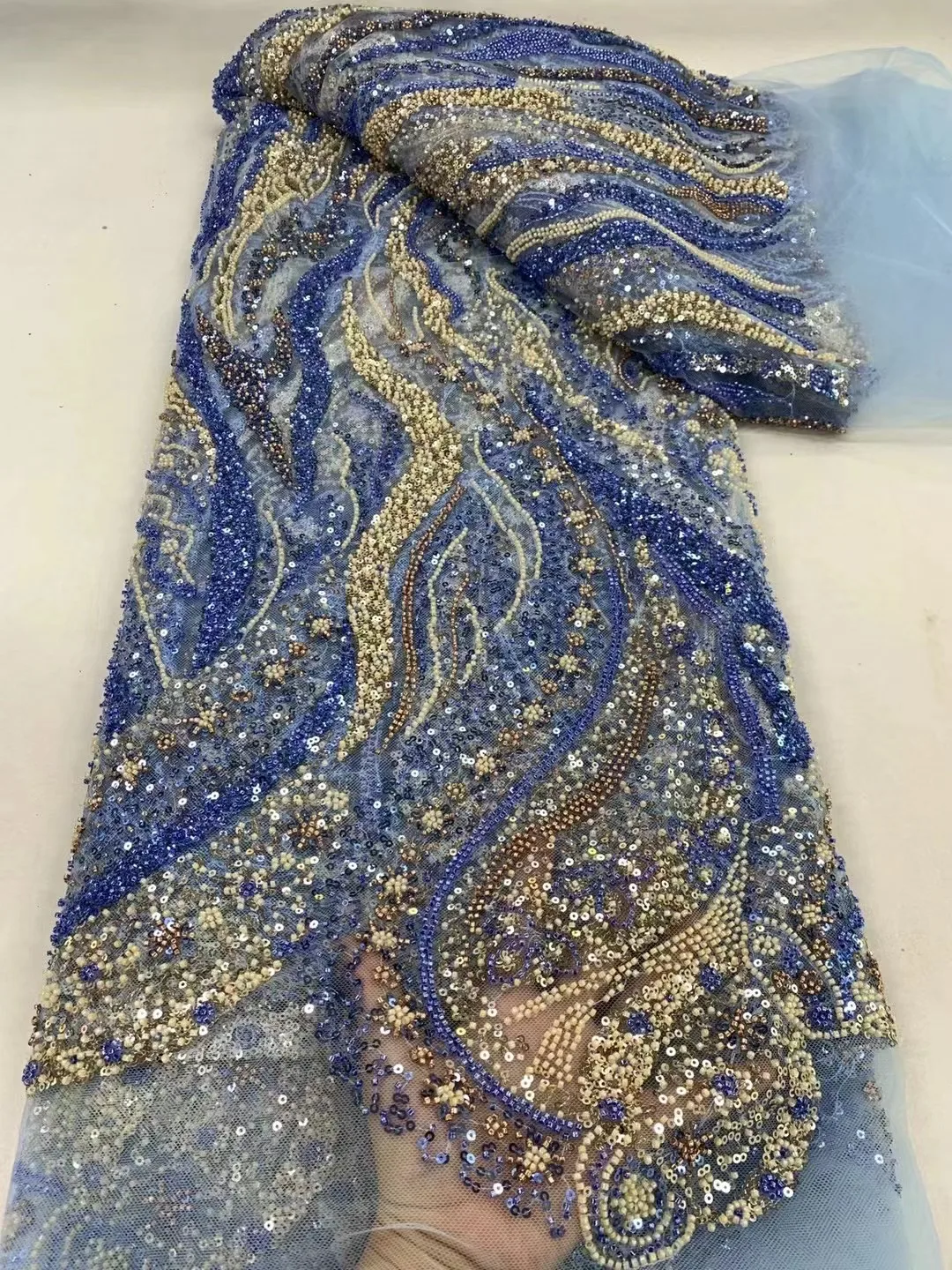 Роскошная Тюлевая вышивка из бисера африканская кружевная ткань 2024