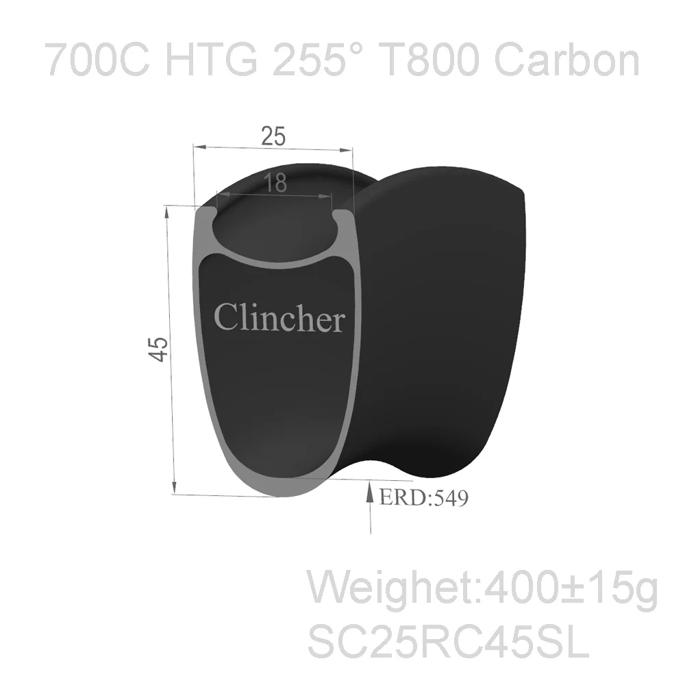 

[SC25RC45SL] Clincher Only 400g T800 super light 700C carbon road rims 25mm wide 45mm Clincher road carbon bicycle rims