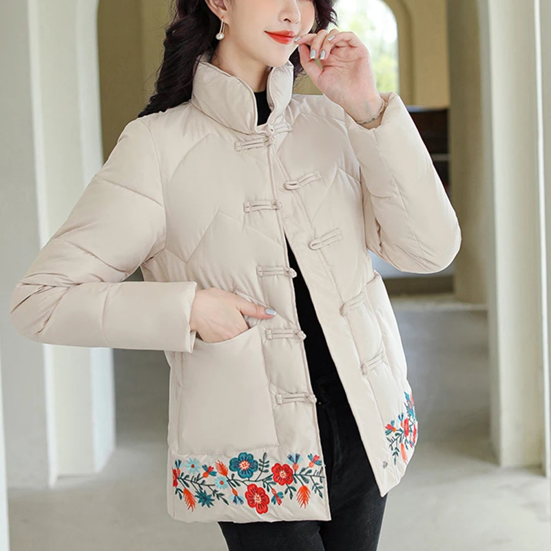 Winter New Cotton Clothing Embroidery Coat Retro Frog Cotton-Padded Jacket Chinese Style Large Size Wadded Overcoat